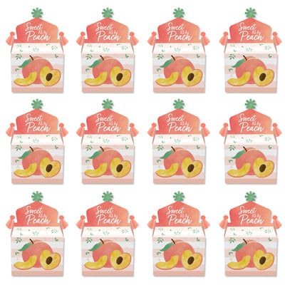 Sweet as a Peach - Treat Box Party Favors - Fruit Themed Baby Shower or Birthday Party Goodie Gable Boxes - Set of 12