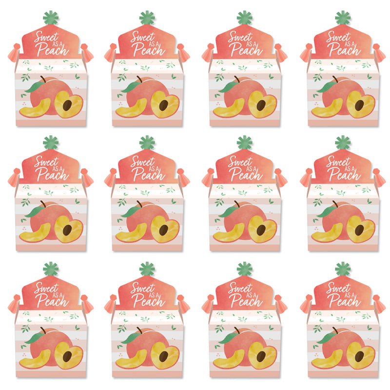 Sweet as a Peach - Treat Box Party Favors - Fruit Themed Baby Shower or Birthday Party Goodie Gable Boxes - Set of 12