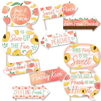 Funny Sweet as a Peach - Fruit Themed Baby Shower or Birthday Party Photo Booth Props Kit - 10 Piece
