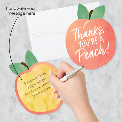 Sweet as a Peach - Shaped Thank You Cards - Fruit Themed Baby Shower or Birthday Party Thank You Note Cards with Envelopes - Set of 12