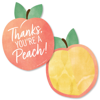 Sweet as a Peach - Shaped Thank You Cards - Fruit Themed Baby Shower or Birthday Party Thank You Note Cards with Envelopes - Set of 12