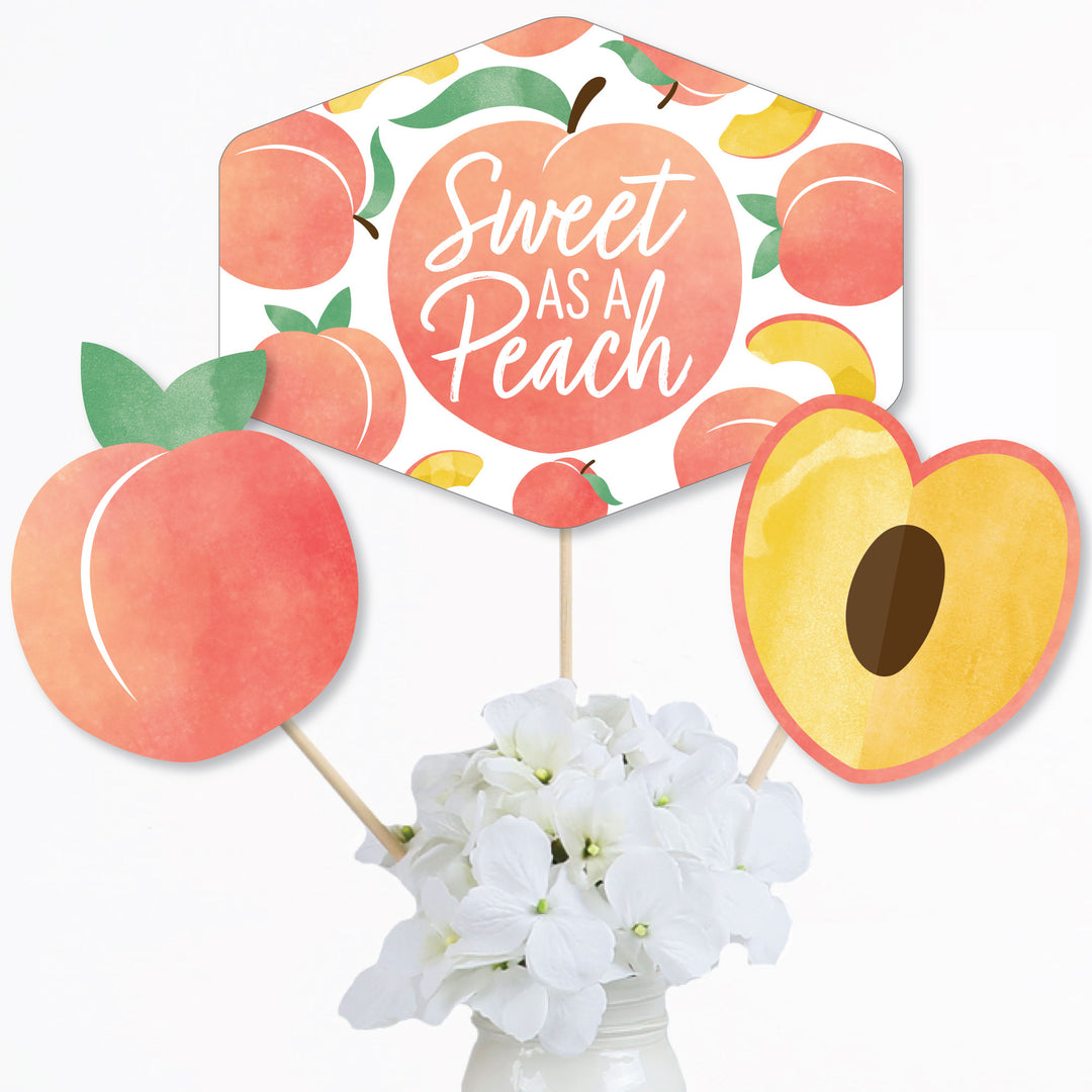 Sweet as a Peach - Fruit Themed Baby Shower or Birthday Party Centerpiece Sticks - Table Toppers - Set of 15