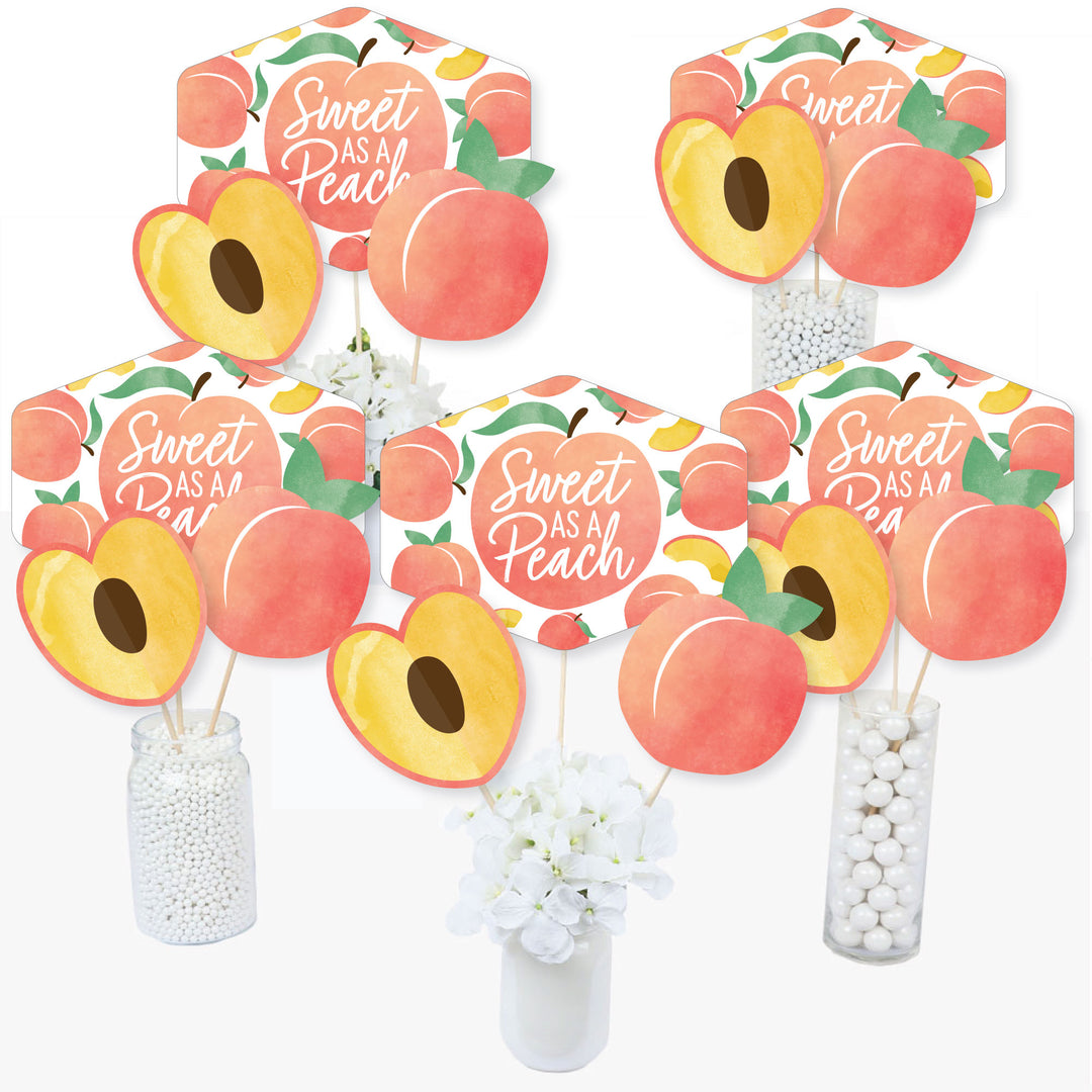 Sweet as a Peach - Fruit Themed Baby Shower or Birthday Party Centerpiece Sticks - Table Toppers - Set of 15