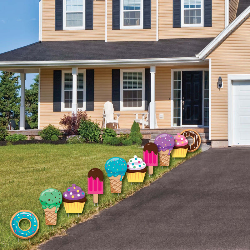 Sweet Shoppe - Donut, Ice Cream and Cupcake Lawn Decorations - Outdoor Candy and Bakery Birthday Party or Baby Shower Yard Decorations - 10 Piece