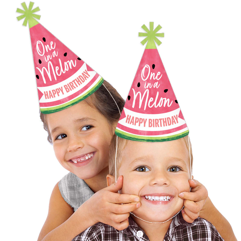Sweet Watermelon - Cone Happy Birthday Party Hats for Kids and Adults - Set of 8 (Standard Size)