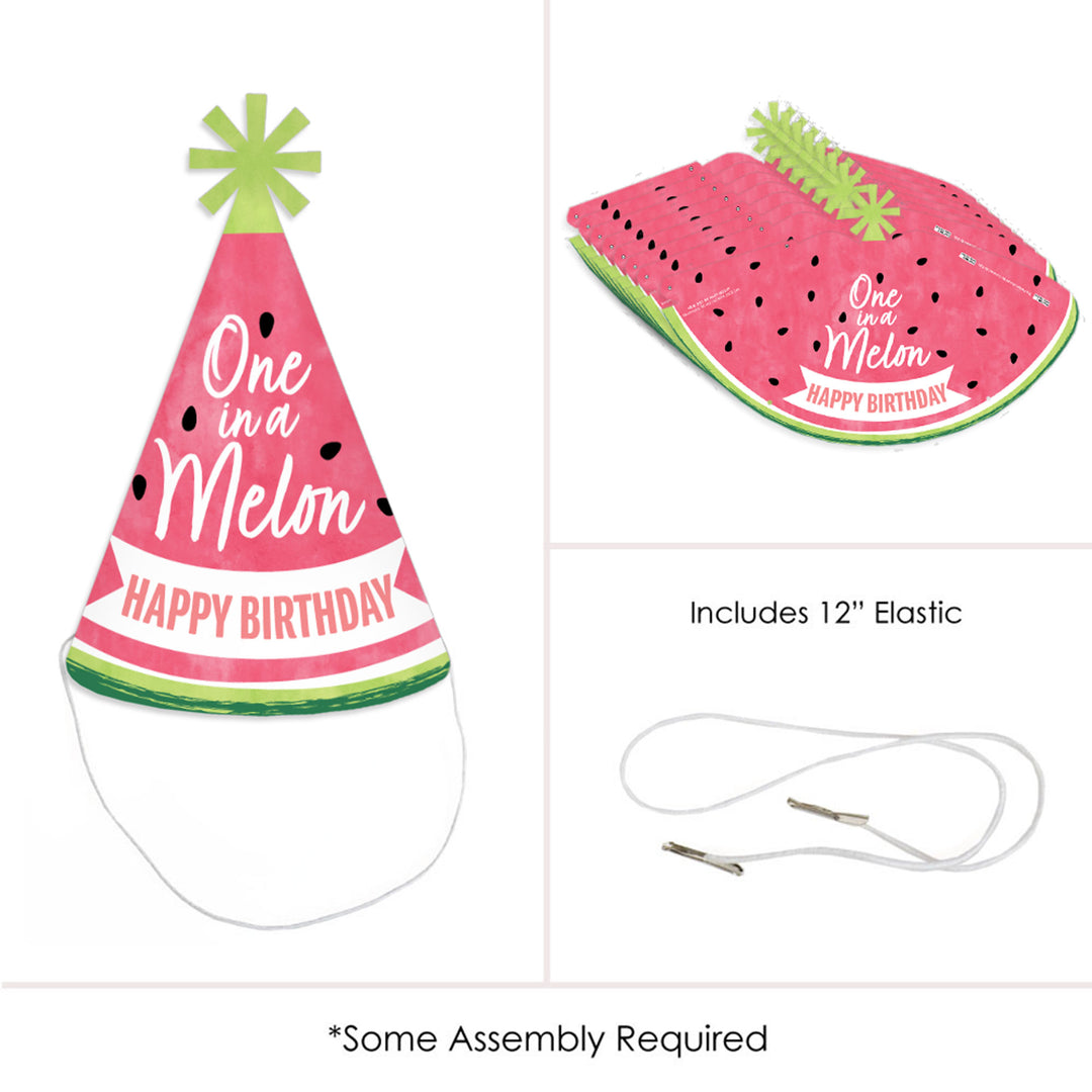 Sweet Watermelon - Cone Happy Birthday Party Hats for Kids and Adults - Set of 8 (Standard Size)