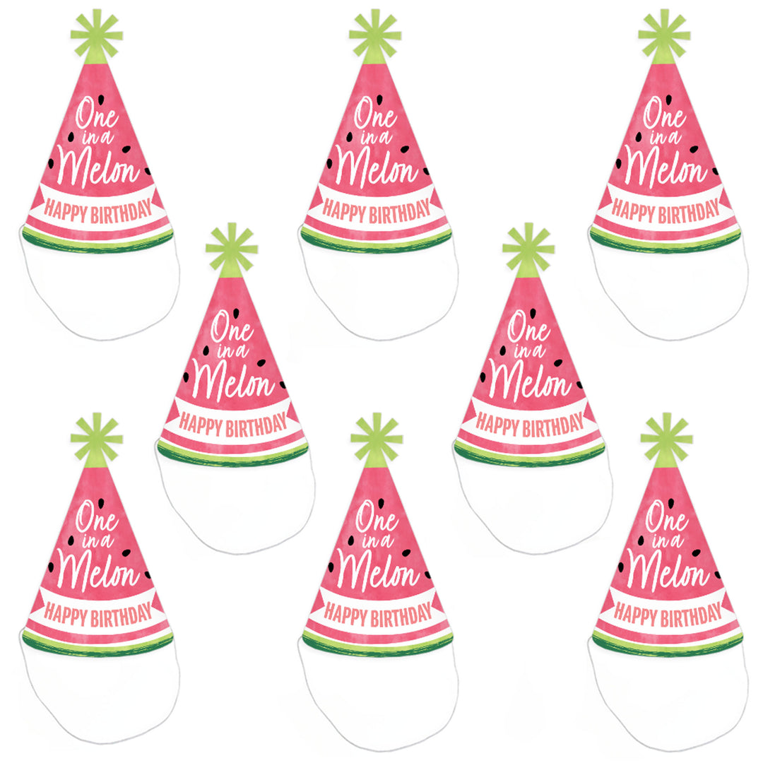 Sweet Watermelon - Cone Happy Birthday Party Hats for Kids and Adults - Set of 8 (Standard Size)