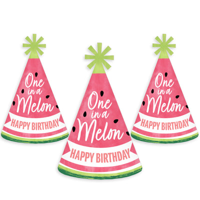 Sweet Watermelon - Cone Happy Birthday Party Hats for Kids and Adults - Set of 8 (Standard Size)