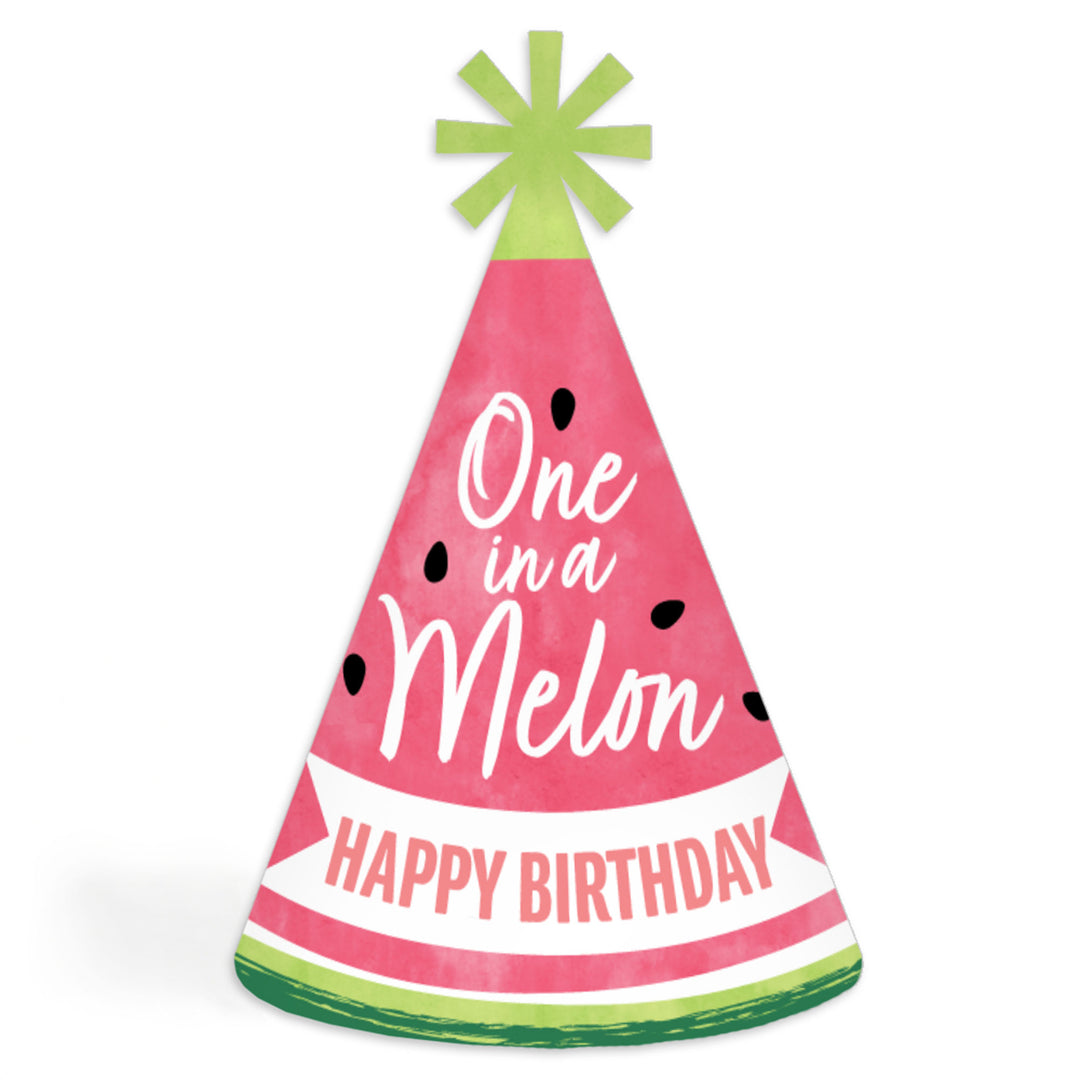Sweet Watermelon - Cone Happy Birthday Party Hats for Kids and Adults - Set of 8 (Standard Size)