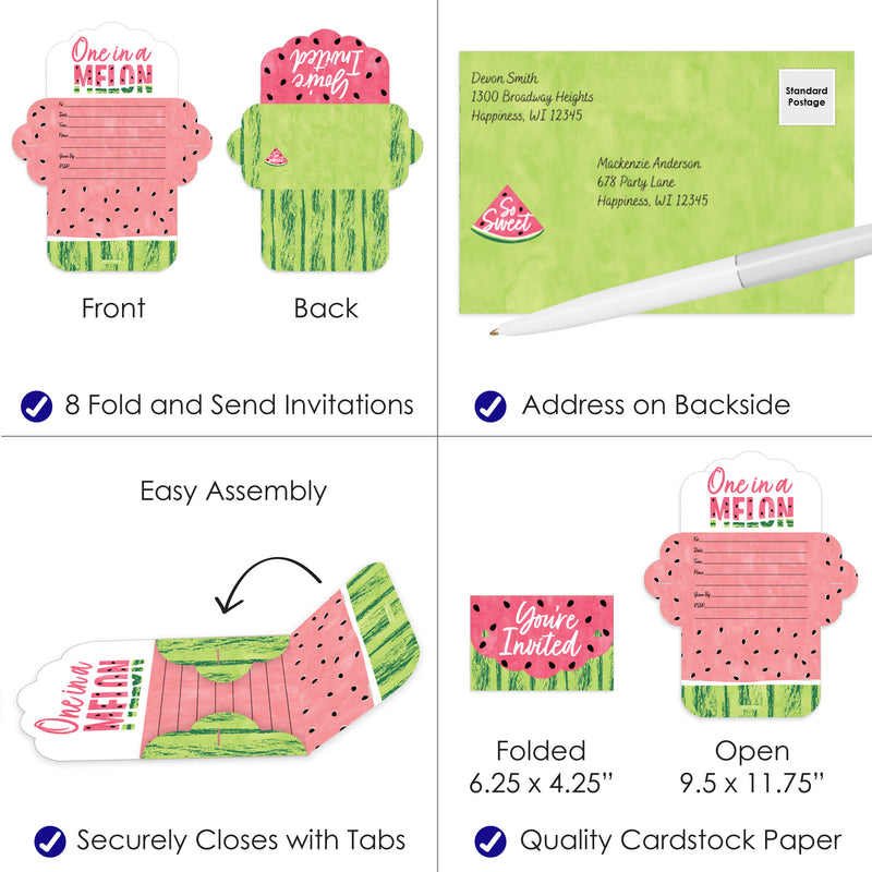 Sweet Watermelon - Fill-In Cards - Fruit Party Fold and Send Invitations - Set of 8