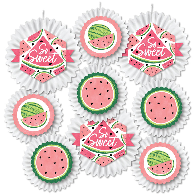 Sweet Watermelon - Hanging Fruit Party Tissue Decoration Kit - Paper Fans - Set of 9