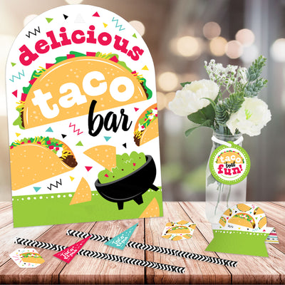 Taco ‘Bout Fun - DIY Mexican Fiesta Taco Bar Signs - Snack Bar Decorations Kit - 50 Pieces