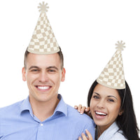 Checkered Party - Cone Happy Birthday Party Hats for Kids and Adults - Set of 8 (Standard Size)