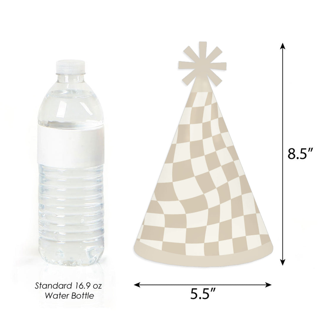 Checkered Party - Cone Happy Birthday Party Hats for Kids and Adults - Set of 8 (Standard Size)