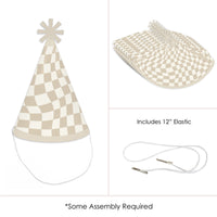 Checkered Party - Cone Happy Birthday Party Hats for Kids and Adults - Set of 8 (Standard Size)