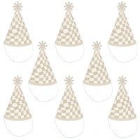 Checkered Party - Cone Happy Birthday Party Hats for Kids and Adults - Set of 8 (Standard Size)