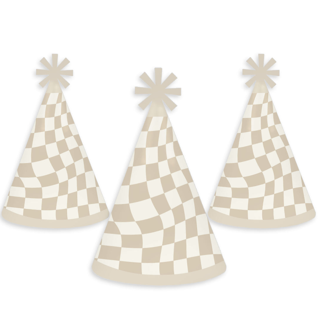Checkered Party - Cone Happy Birthday Party Hats for Kids and Adults - Set of 8 (Standard Size)