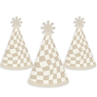 Checkered Party - Cone Happy Birthday Party Hats for Kids and Adults - Set of 8 (Standard Size)