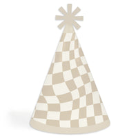 Checkered Party - Cone Happy Birthday Party Hats for Kids and Adults - Set of 8 (Standard Size)