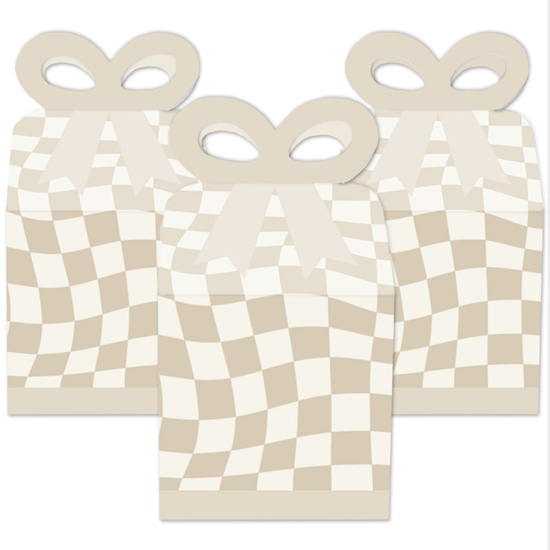 Tan Checkered Party - Square Favor Gift Boxes - Bow Boxes - Set of 12
