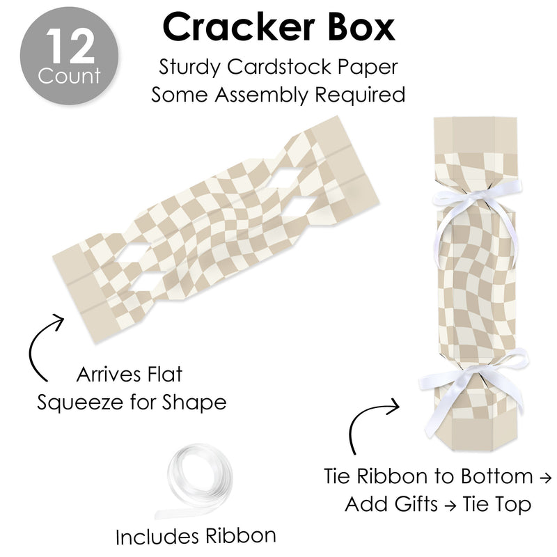 Tan Checkered Party - No Snap Party Table Favors - DIY Cracker Boxes - Set of 12