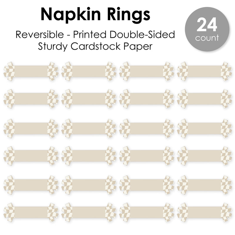 Tan Checkered Party - Paper Napkin Holder - Napkin Rings - Set of 24
