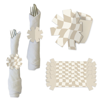 Tan Checkered Party - Paper Napkin Holder - Napkin Rings - Set of 24