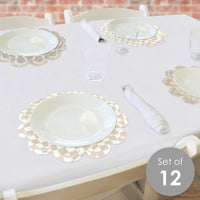 Tan Checkered Party - Round Table Decorations - Paper Chargers - Place Setting For 12