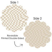 Tan Checkered Party - Round Table Decorations - Paper Chargers - Place Setting For 12