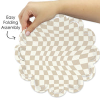 Tan Checkered Party - Round Table Decorations - Paper Chargers - Place Setting For 12
