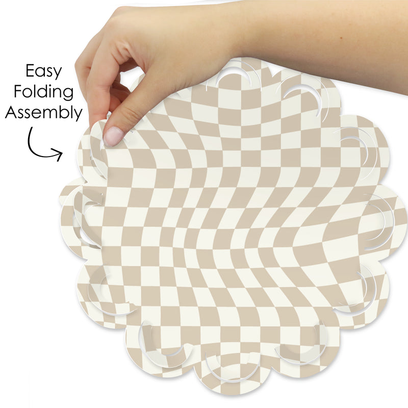 Tan Checkered Party - Round Table Decorations - Paper Chargers - Place Setting For 12
