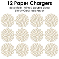 Tan Checkered Party - Round Table Decorations - Paper Chargers - Place Setting For 12