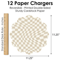 Tan Checkered Party - Round Table Decorations - Paper Chargers - Place Setting For 12