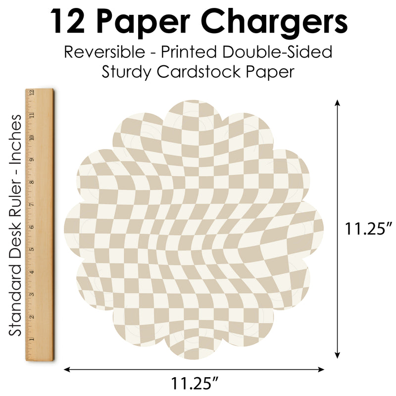 Tan Checkered Party - Round Table Decorations - Paper Chargers - Place Setting For 12