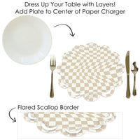 Tan Checkered Party - Round Table Decorations - Paper Chargers - Place Setting For 12