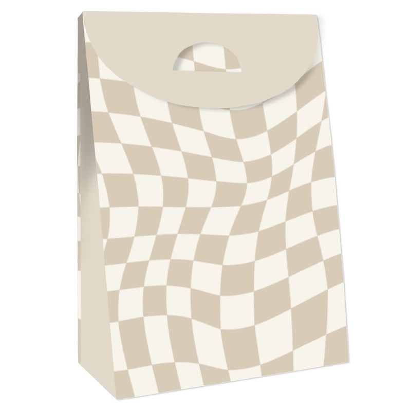 Tan Checkered Party - Gift Favor Bags - Party Goodie Boxes - Set of 12