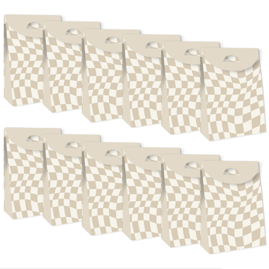 Tan Checkered Goodie Bags - 12 Ct