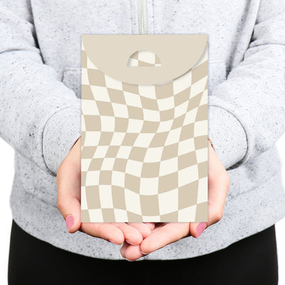 Tan Checkered Party - Gift Favor Bags - Party Goodie Boxes - Set of 12