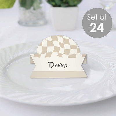 Tan Checkered Party - Tent Buffet Card - Table Setting Name Place Cards - Set of 24