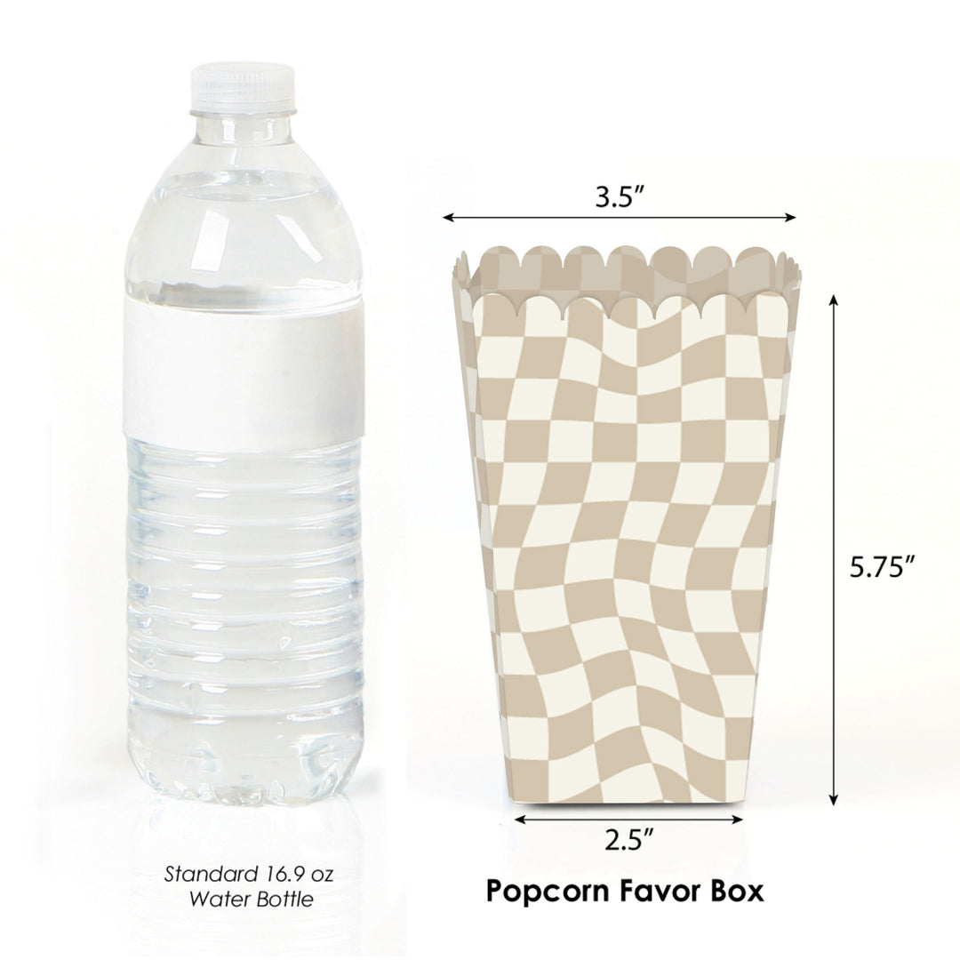 Tan Checkered Party - Favor Popcorn Treat Boxes - Set of 12