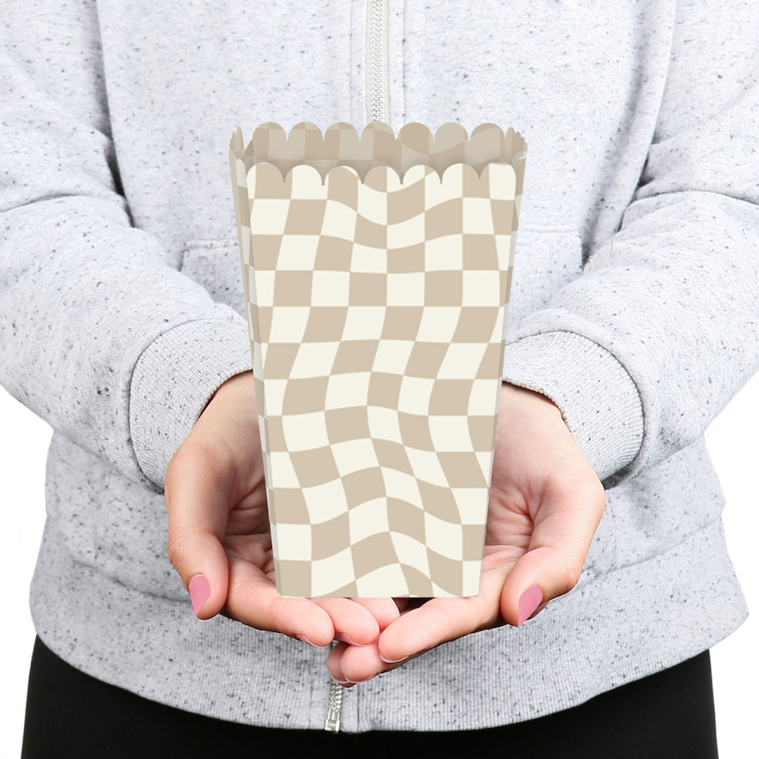 Tan Checkered Party - Favor Popcorn Treat Boxes - Set of 12