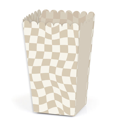 Tan Checkered Party - Favor Popcorn Treat Boxes - Set of 12