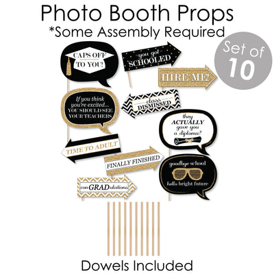 Tassel Worth The Hassle - Gold - Banner and Photo Booth Decorations - 2023 Graduation Party Supplies Kit - Doterrific Bundle