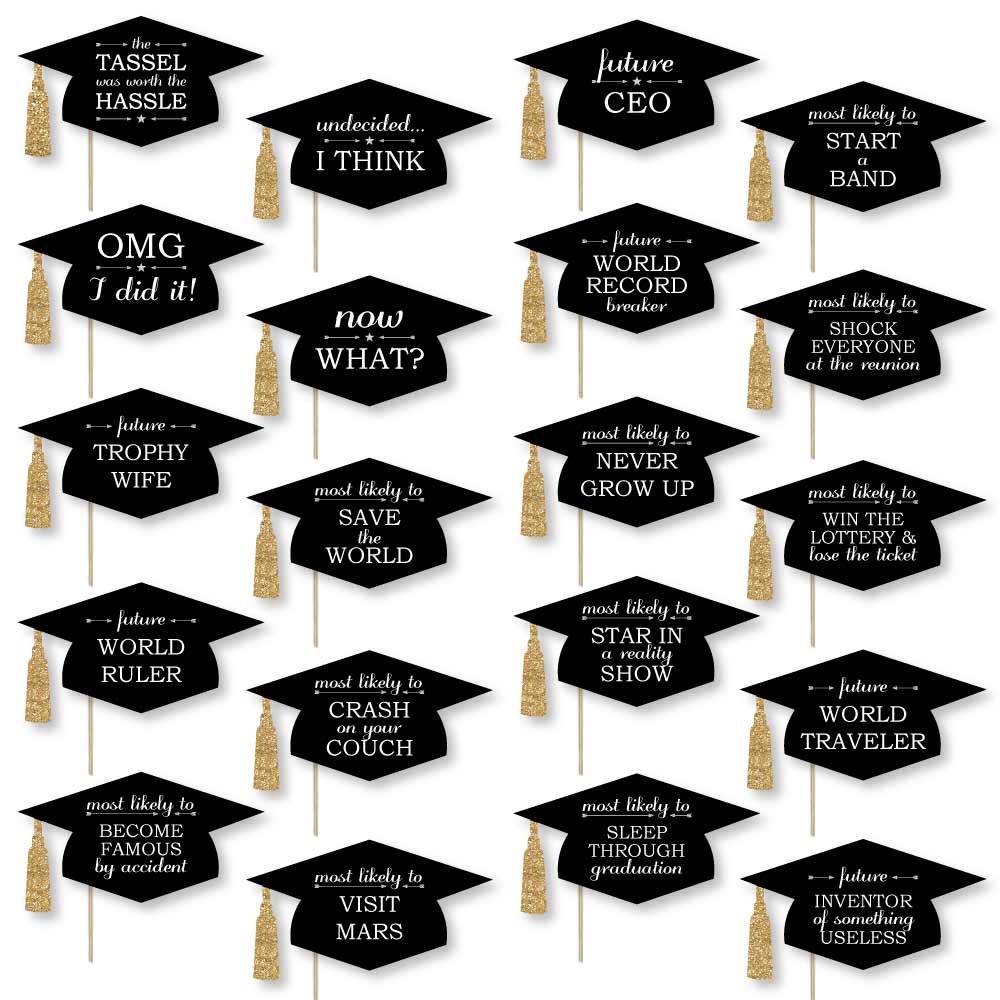 Hilarious Tassel Worth the Hassle - Gold - Graduation Party Photo Booth Props or Table Toppers - 20 Count
