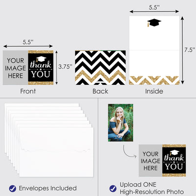 Tassel Worth The Hassle - Gold - Custom Graduation Party Photo Thank You Cards with Envelopes - Set of 8