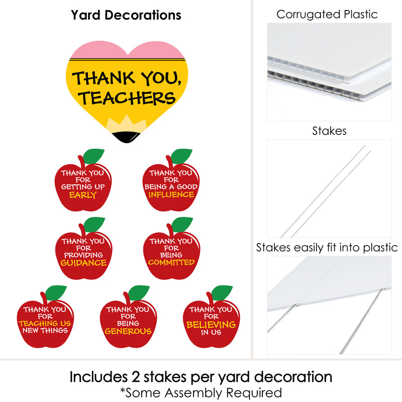 Teacher Appreciation - First and Last Day of School Yard Sign & Outdoor Lawn Decorations - Thank You Teachers Yard Signs - Set of 8