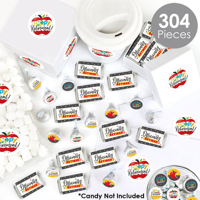 Teacher Retirement - Mini Candy Bar Wrappers, Round Candy Stickers and Circle Stickers - Happy Retirement Party Candy Favor Sticker Kit - 304 Pieces