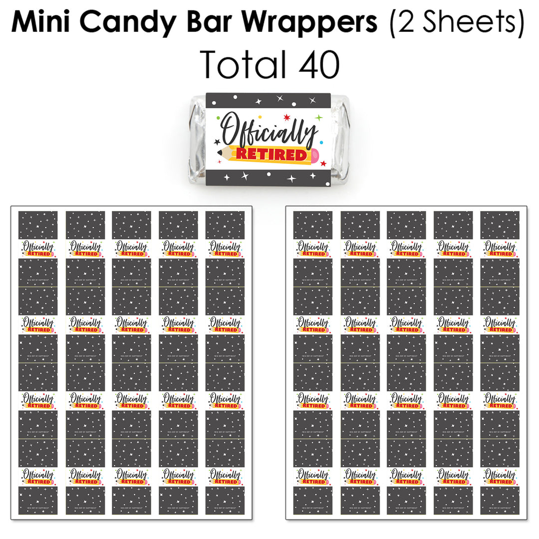 Teacher Retirement - Mini Candy Bar Wrappers, Round Candy Stickers and Circle Stickers - Happy Retirement Party Candy Favor Sticker Kit - 304 Pieces