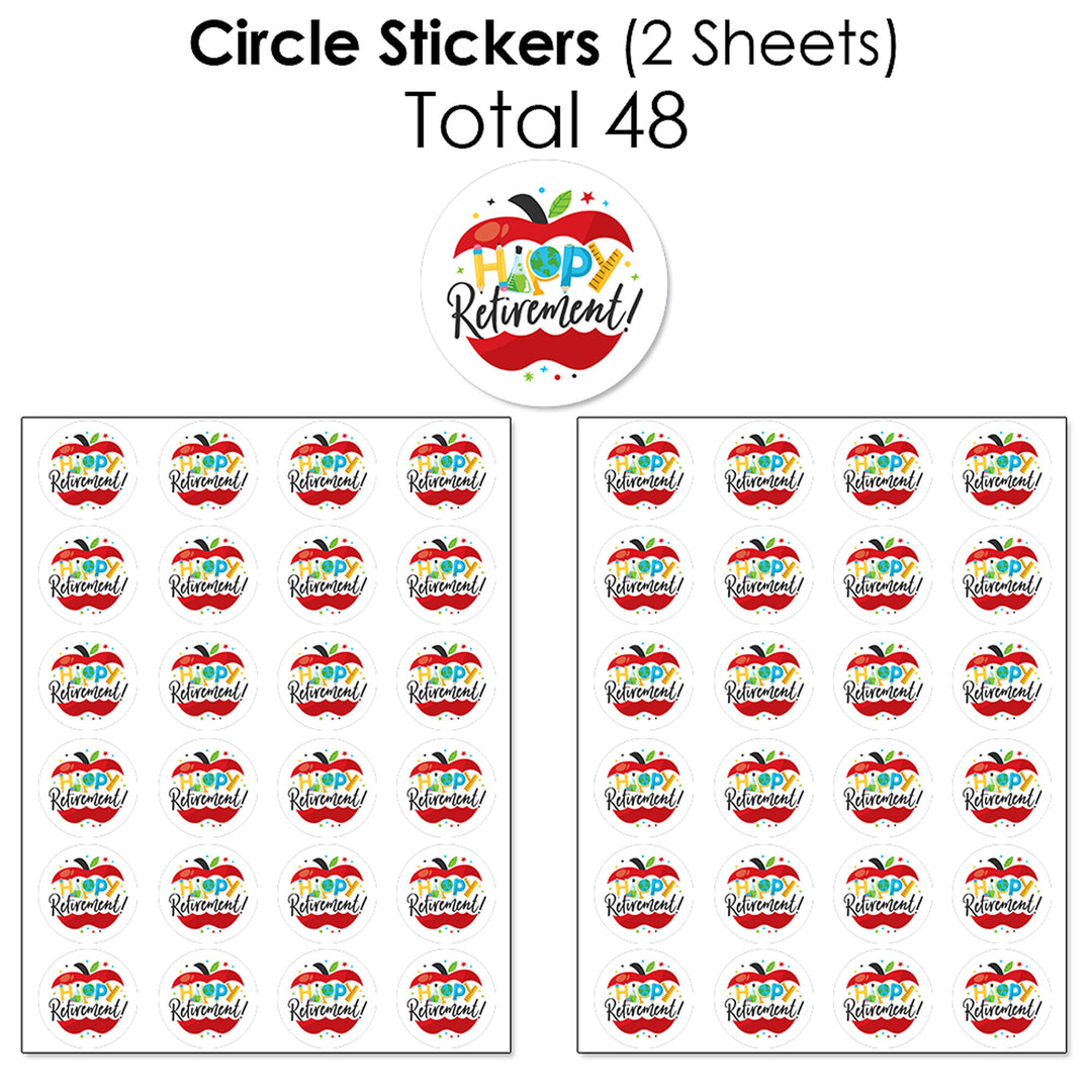 Teacher Retirement - Mini Candy Bar Wrappers, Round Candy Stickers and Circle Stickers - Happy Retirement Party Candy Favor Sticker Kit - 304 Pieces