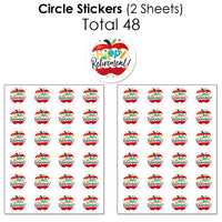 Teacher Retirement - Mini Candy Bar Wrappers, Round Candy Stickers and Circle Stickers - Happy Retirement Party Candy Favor Sticker Kit - 304 Pieces